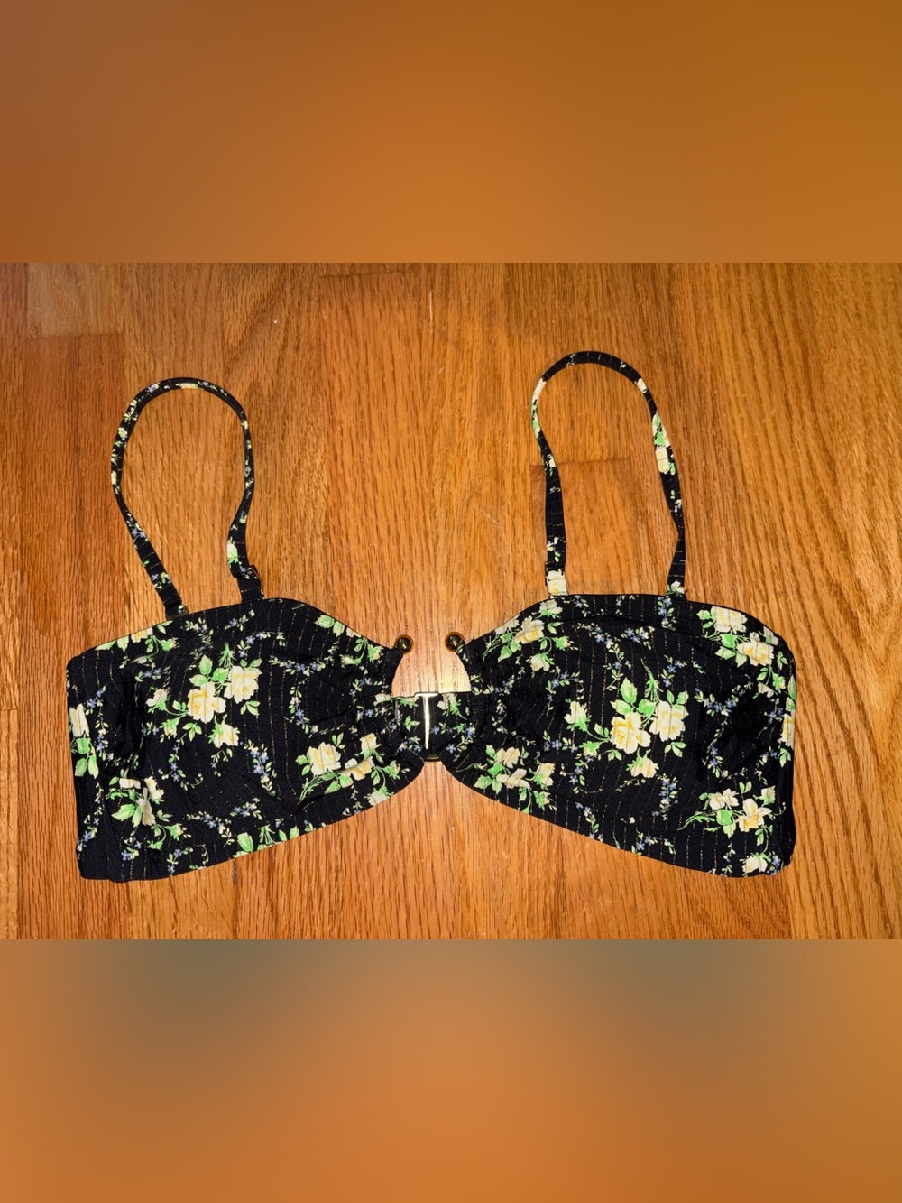 Aerie Black Floral Bandeau with Yellow & Green Blooms